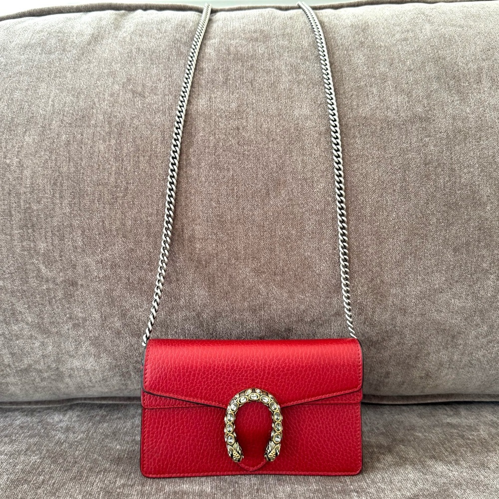Authentic Gucci Dionysus Mini bag red leather crossbody silver chain - Picture 4 of 14